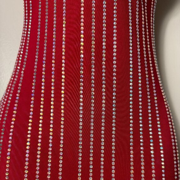 Akira Late Night Look Midi Rhinestone Mesh Dress - Red (XS) Brand New With Tags - Picture 4 of 11